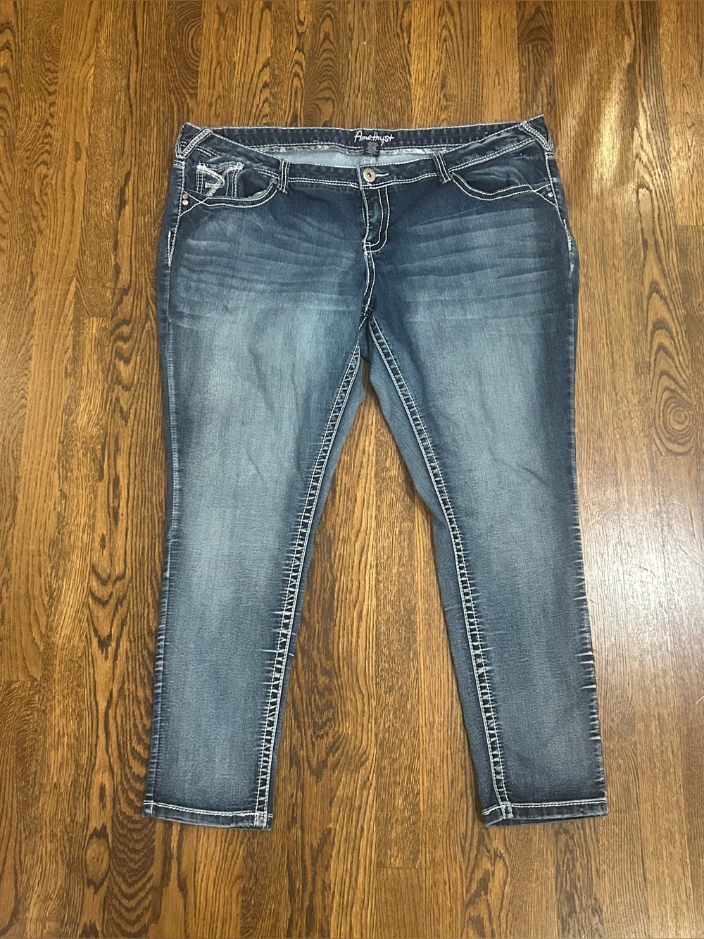 Amethyst Y2K Thick Stitch Embellished Plus Size Jeans Size 24